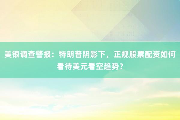 美银调查警报：特朗普阴影下，正规股票配资如何看待美元看空趋势？