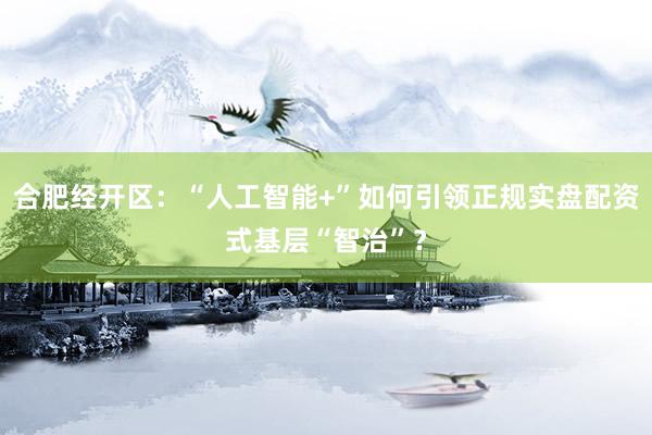 合肥经开区：“人工智能+”如何引领正规实盘配资式基层“智治”？