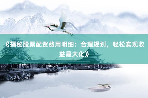 《揭秘股票配资费用明细：合理规划，轻松实现收益最大化》