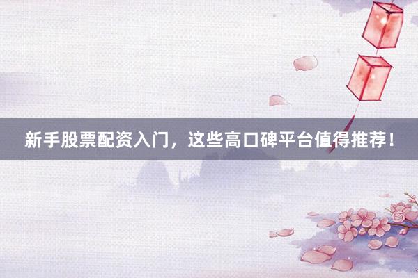 新手股票配资入门，这些高口碑平台值得推荐！