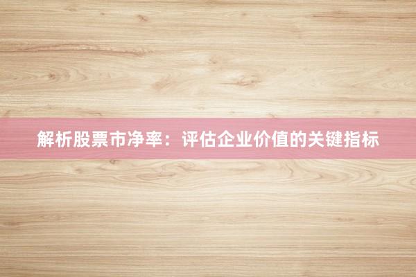 解析股票市净率：评估企业价值的关键指标